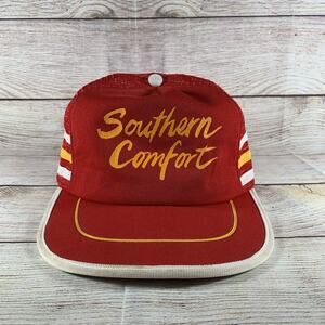 Vintage Southern Comfort 3 Stripe Mesh Trucker Hat Cap Made In USA Red